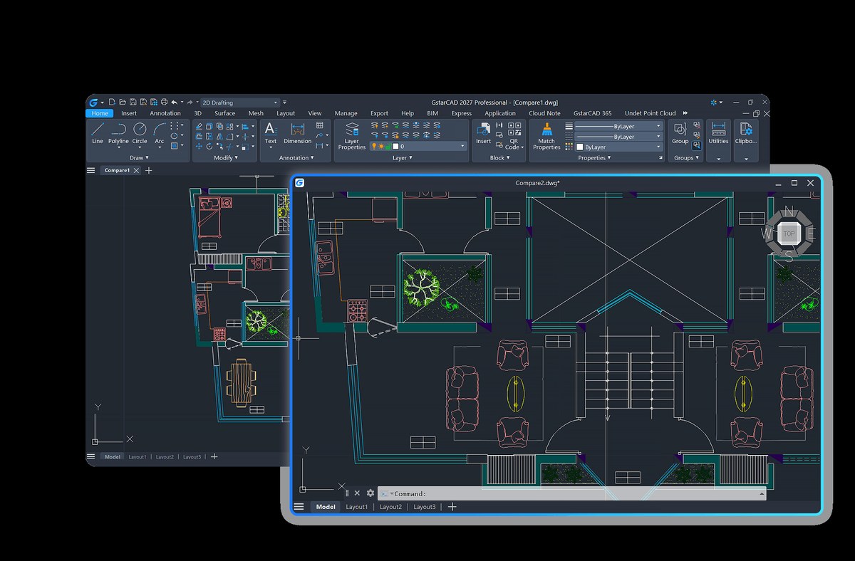 Interface do GstarCAD 2027 com um projeto aberto